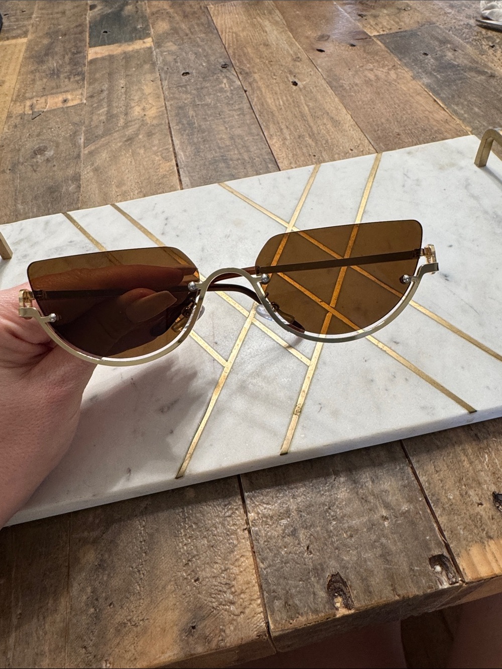 Brown Rimless Cat-Eye Sunglasses